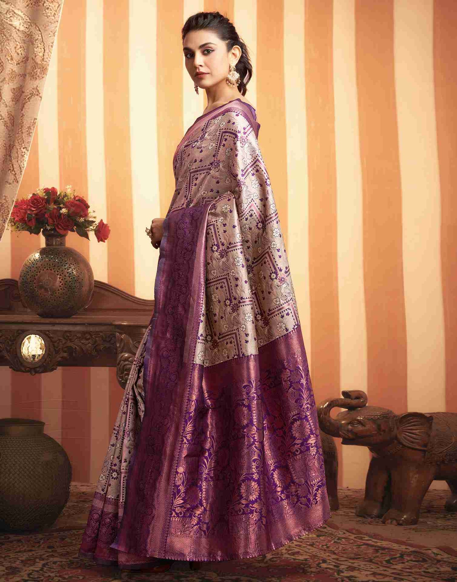 Purple Silk Woven Banarasi Saree