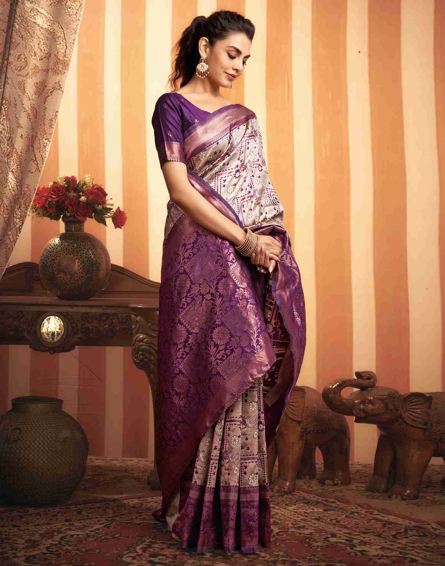 Purple Silk Woven Banarasi Saree