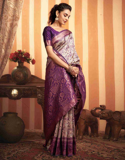 Beige Silk Woven Banarasi Saree