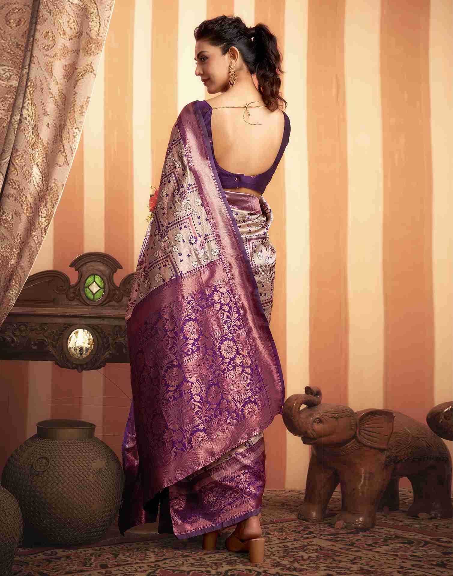 Beige Silk Woven Banarasi Saree