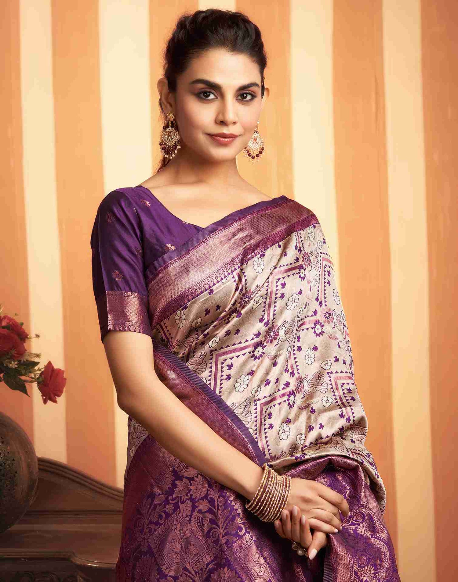 Purple Silk Woven Banarasi Saree