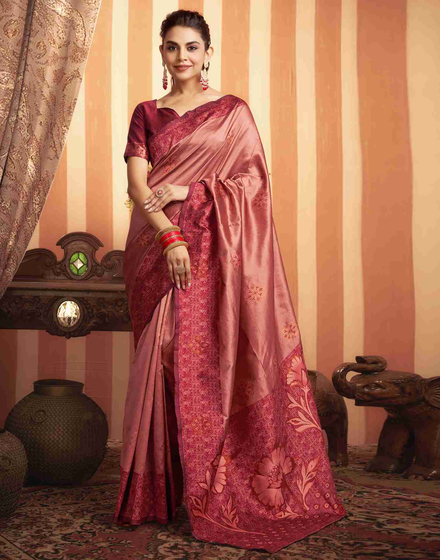 B1G1 Salmon Pink Silk Woven Banarasi Saree