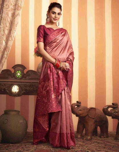 Salmon Pink Silk Woven Banarasi Saree