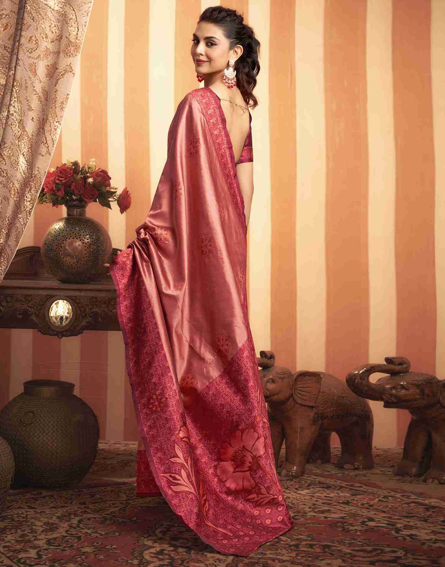 Salmon Pink Silk Woven Banarasi Saree