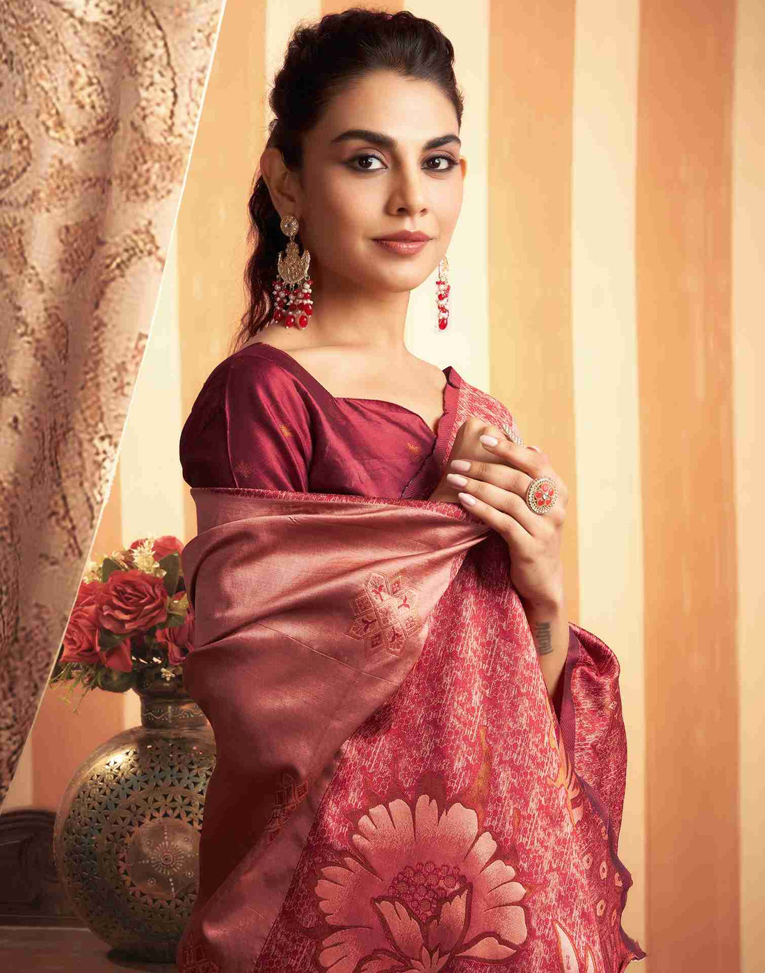 Salmon Pink Silk Woven Banarasi Saree