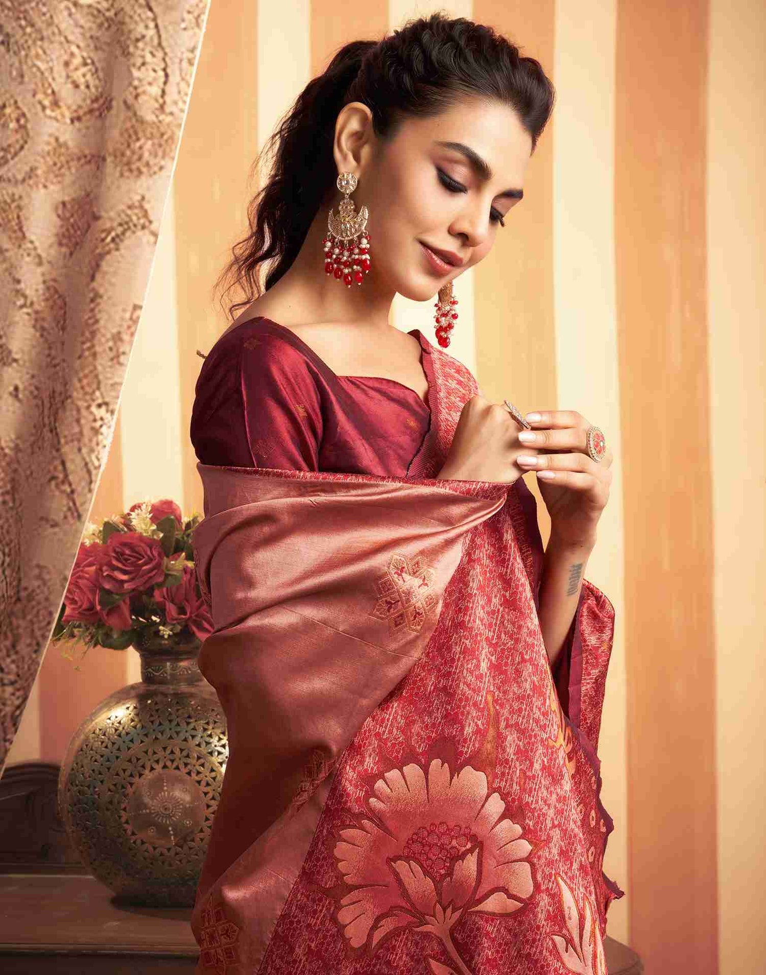 B1G1 Salmon Pink Silk Woven Banarasi Saree