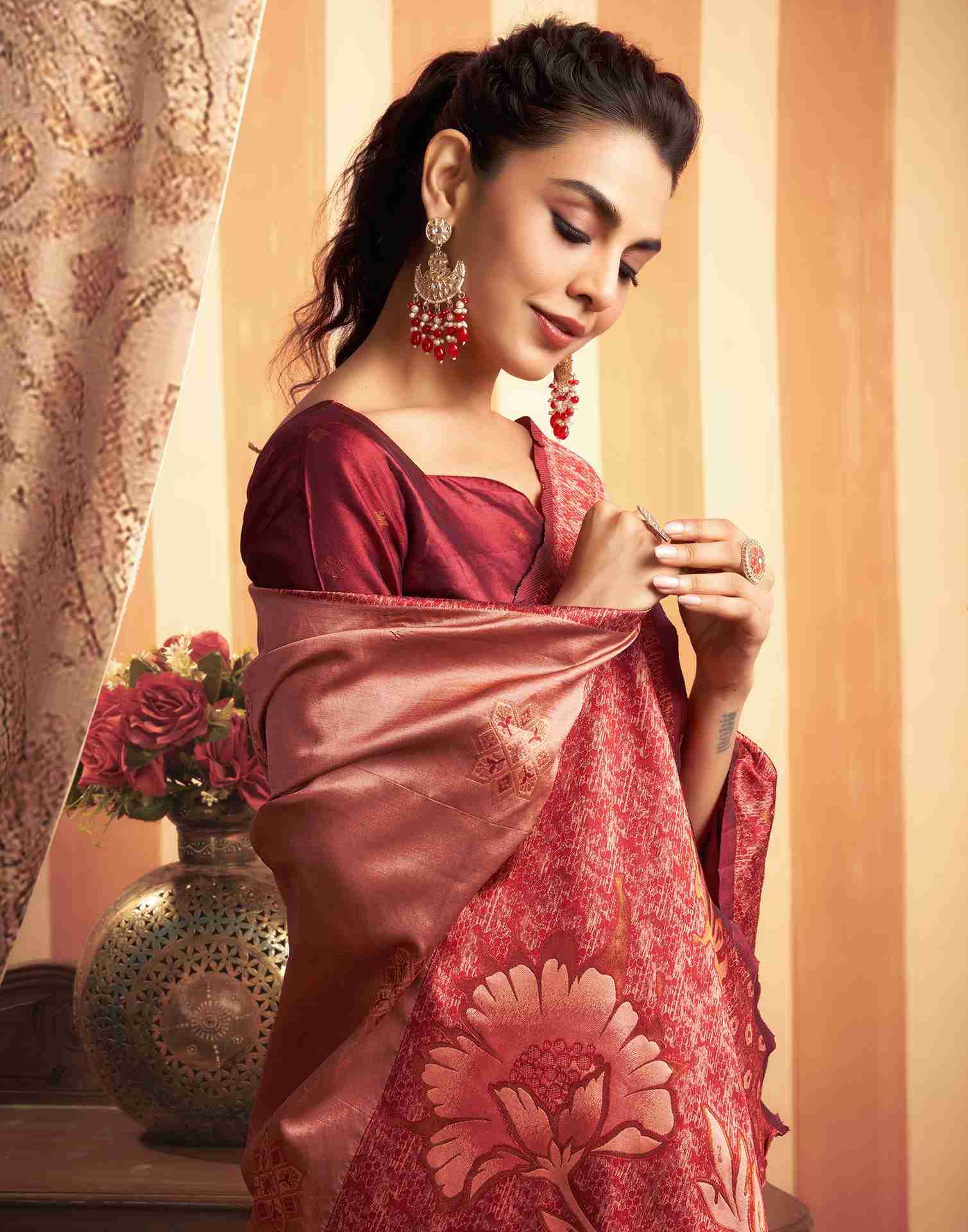 B1G1 Salmon Pink Silk Woven Banarasi Saree