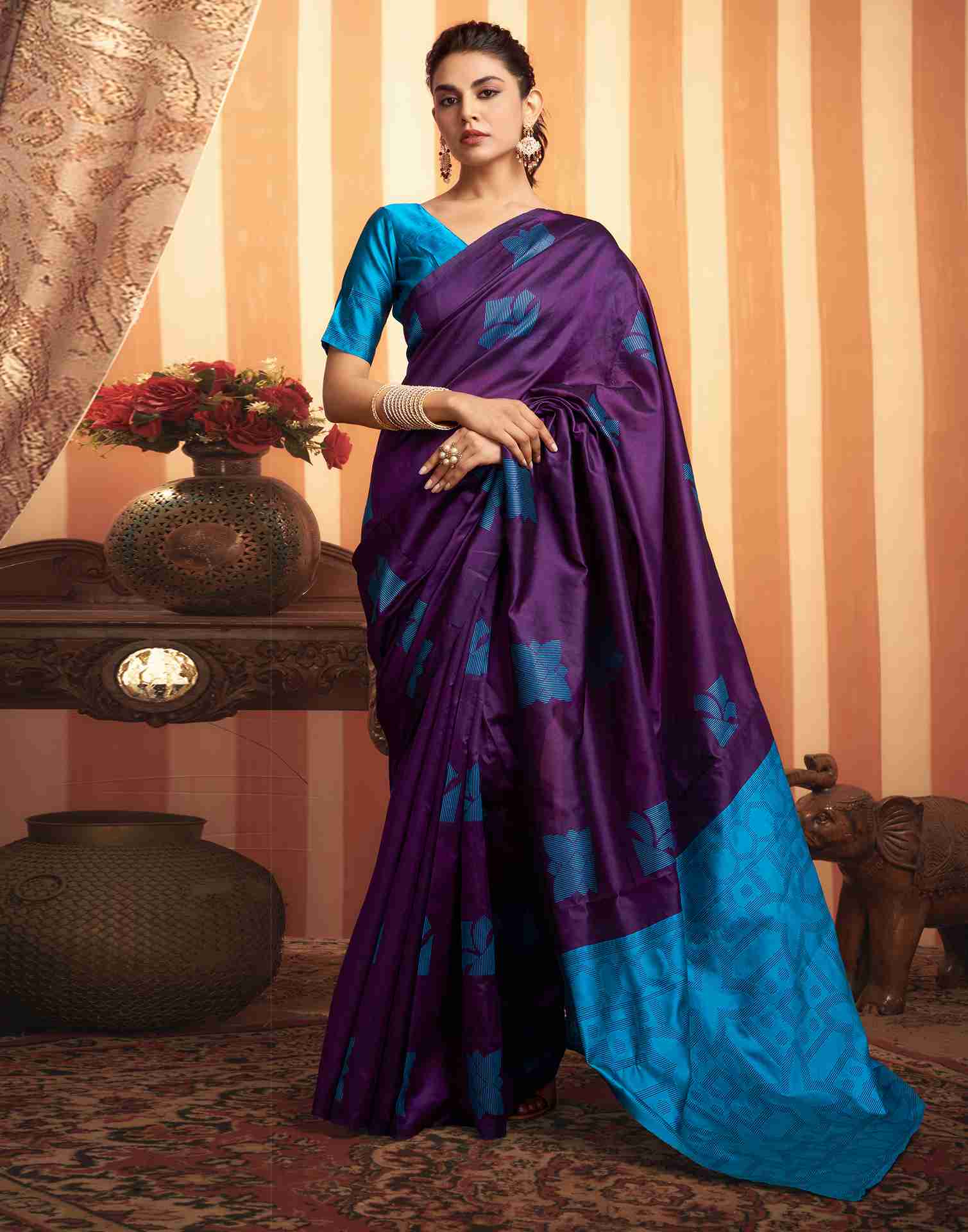 Dark Purple Silk Woven Banarasi Saree