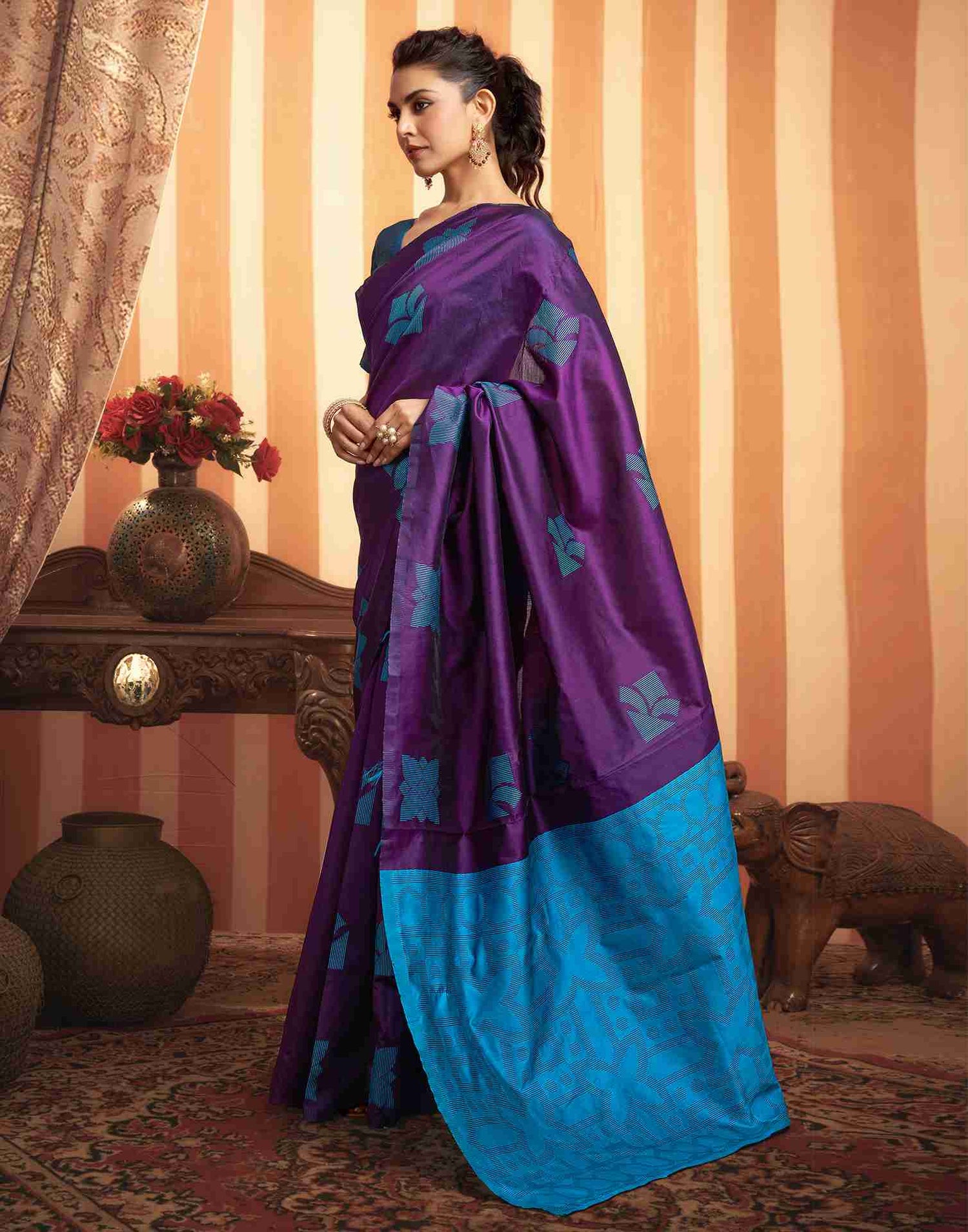 Dark Purple Silk Woven Banarasi Saree