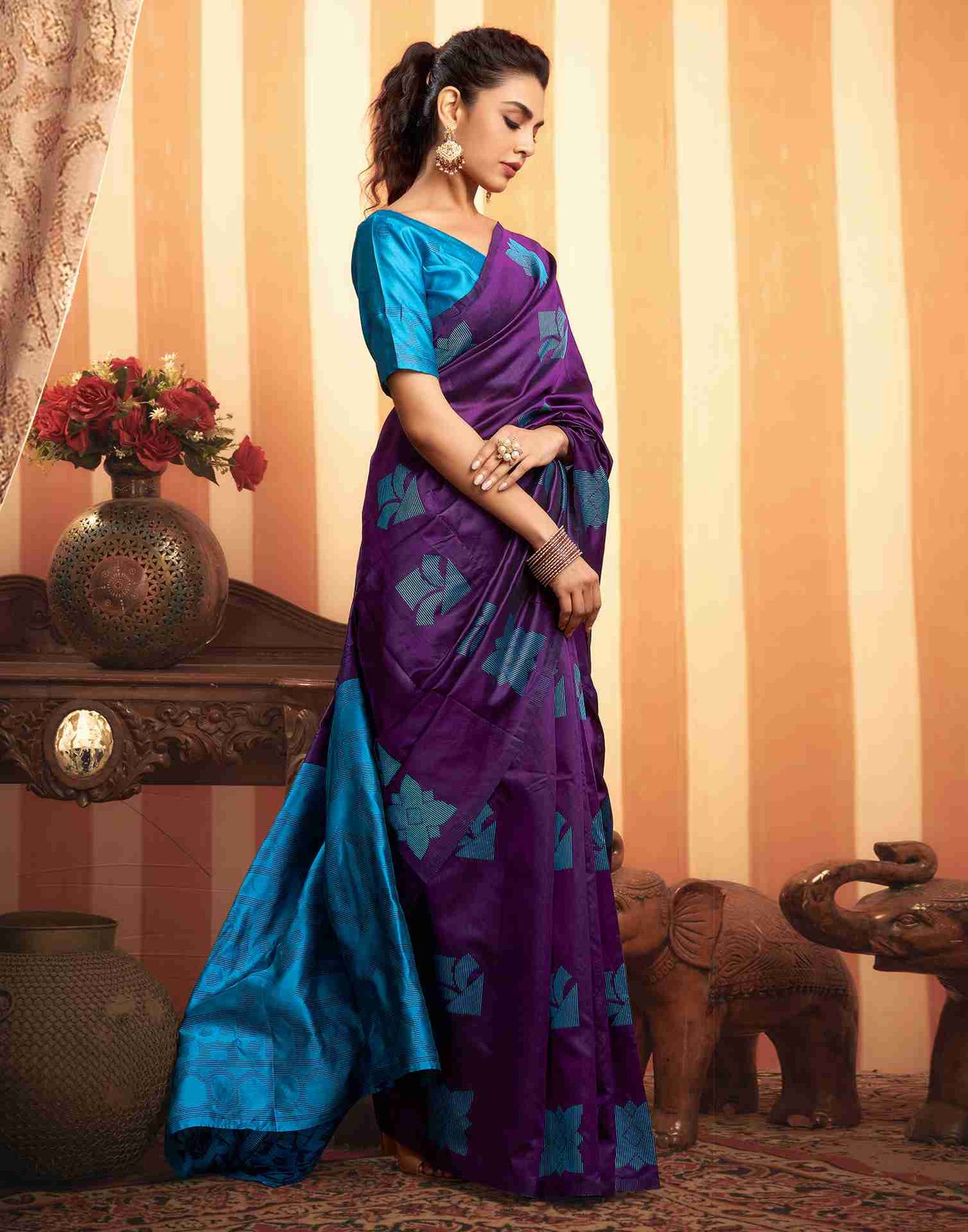 Dark Purple Silk Woven Banarasi Saree