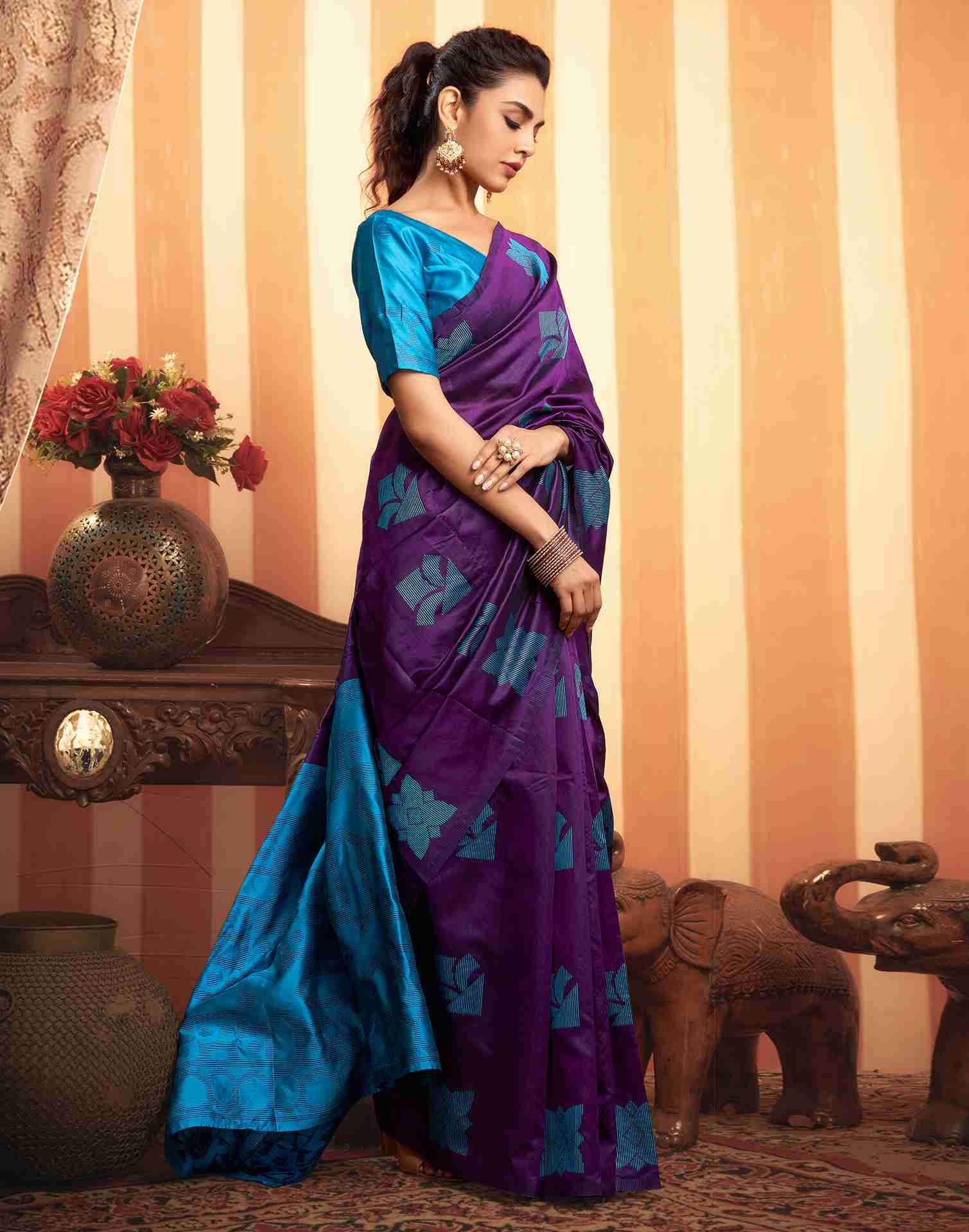 Dark Purple Silk Woven Banarasi Saree