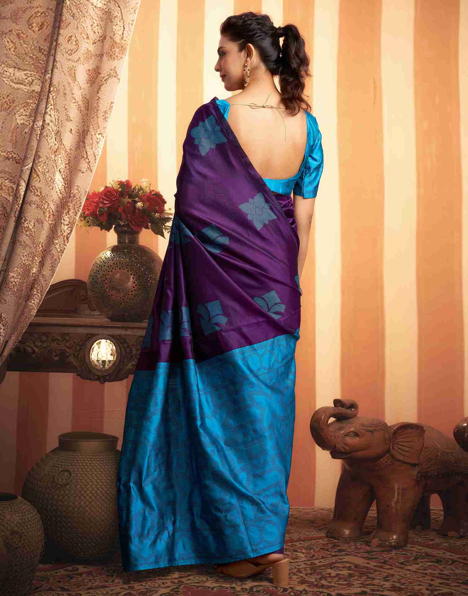 Dark Purple Silk Woven Banarasi Saree