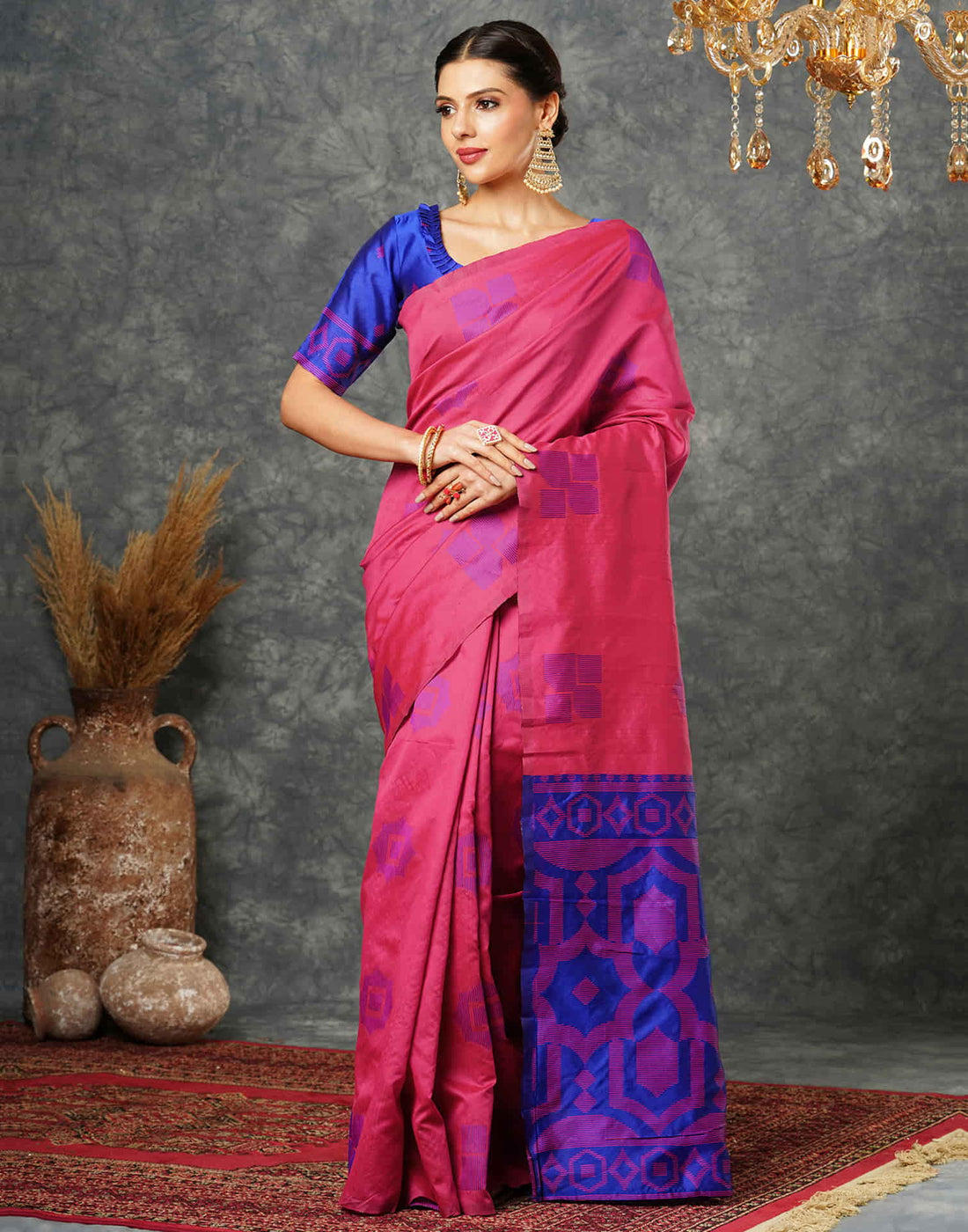 Dark Pink Silk Woven Banarasi Saree