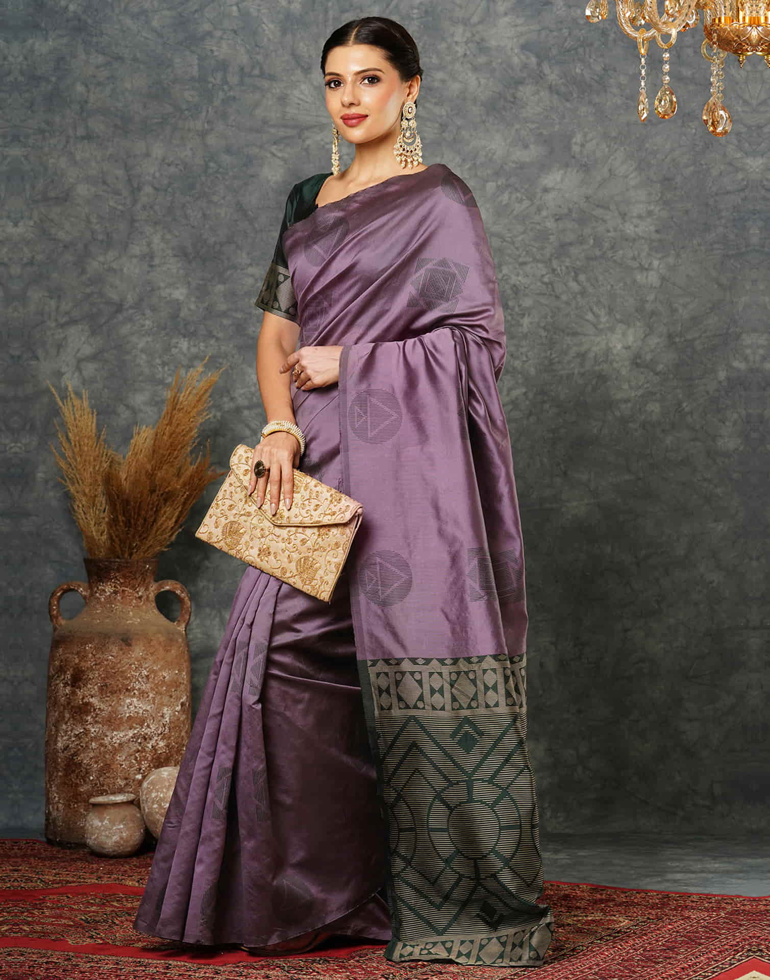 Mauve Silk Woven Banarasi Saree