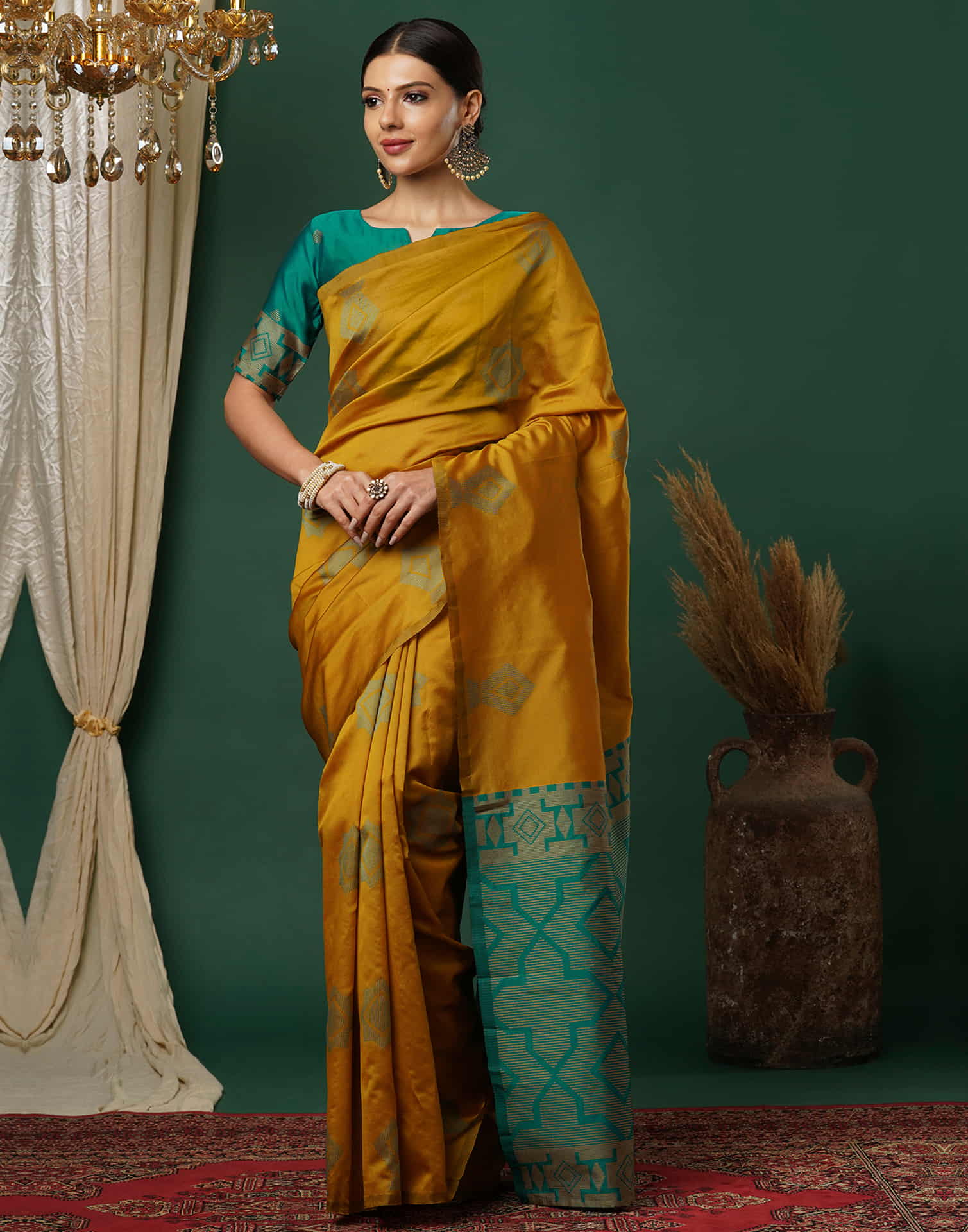 Mustard Yellow Silk Woven Banarasi Saree