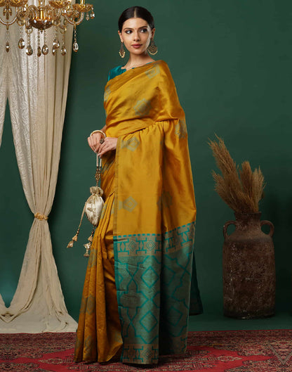 Mustard Yellow Silk Woven Banarasi Saree