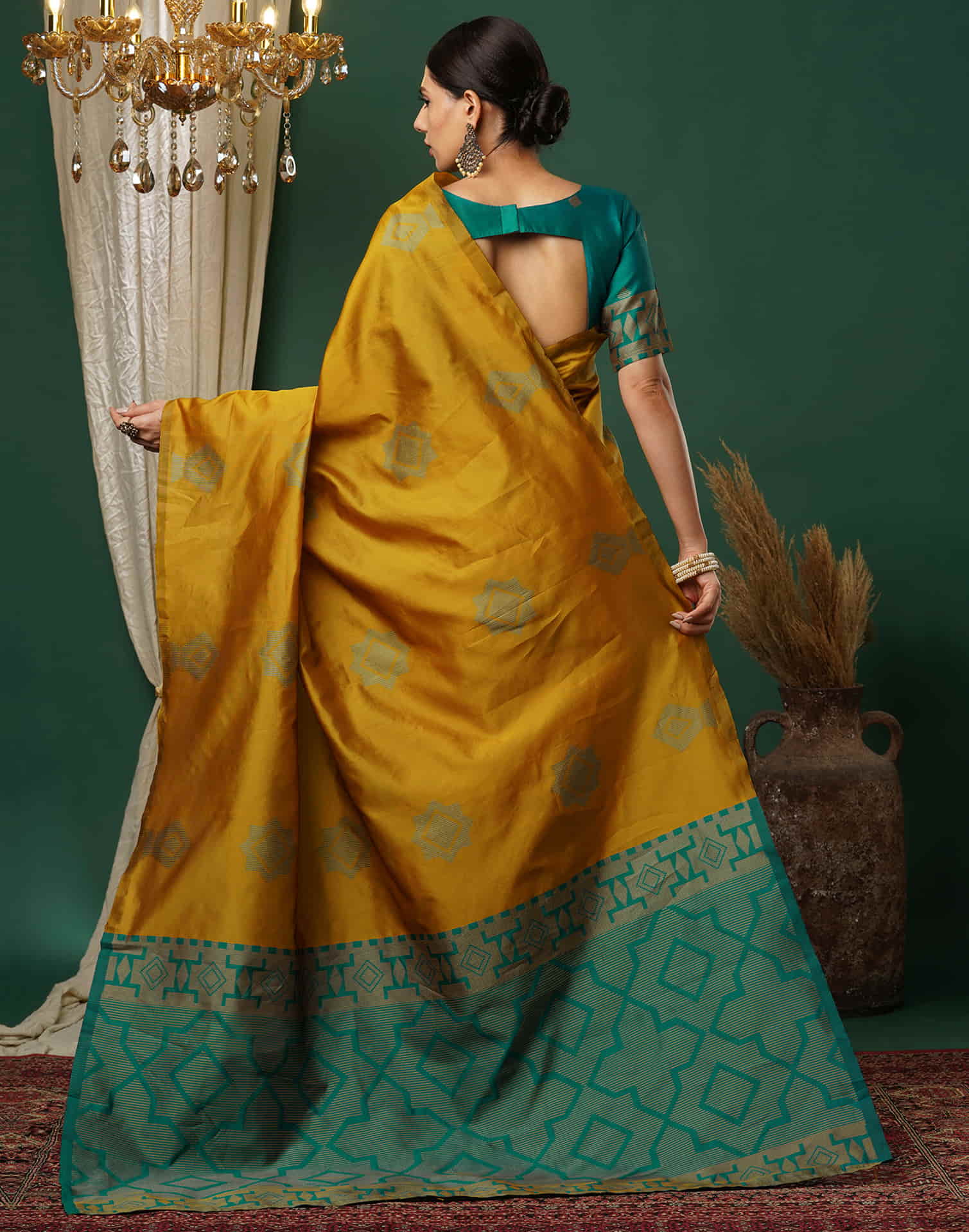 Mustard Yellow Silk Woven Banarasi Saree