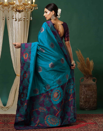 Teal Blue Silk Woven Banarasi Saree