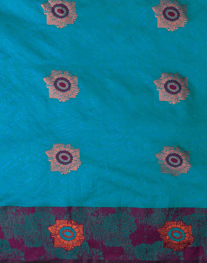 Teal Blue Silk Woven Banarasi Saree