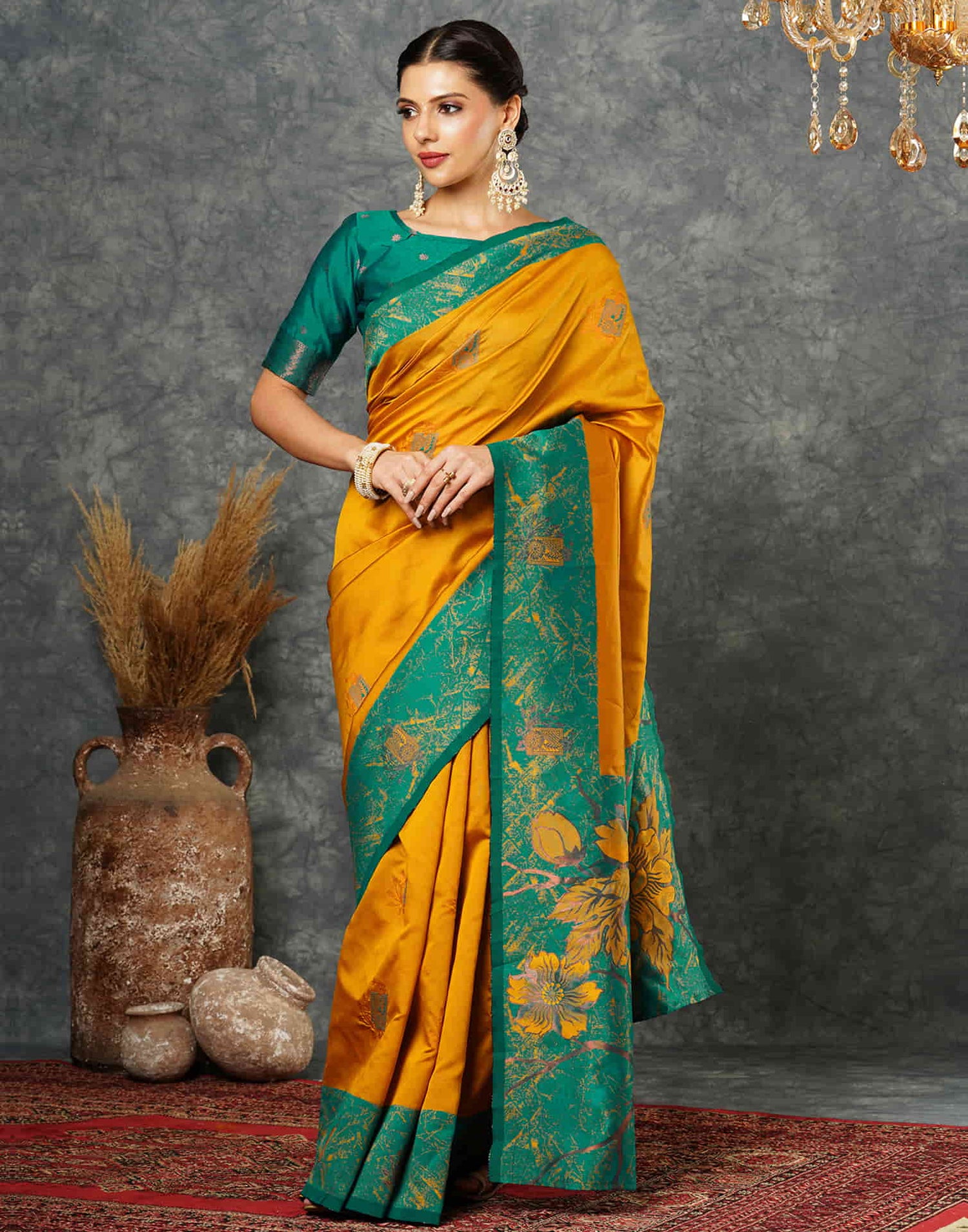 Mustard Yellow Silk Woven Banarasi Saree