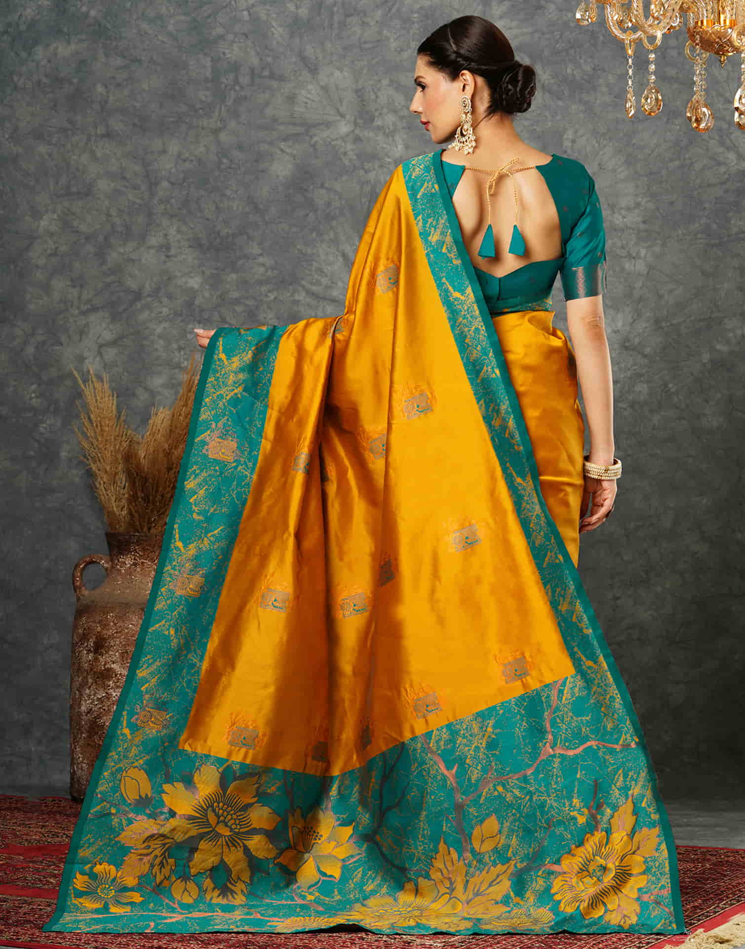 Mustard Yellow Silk Woven Banarasi Saree