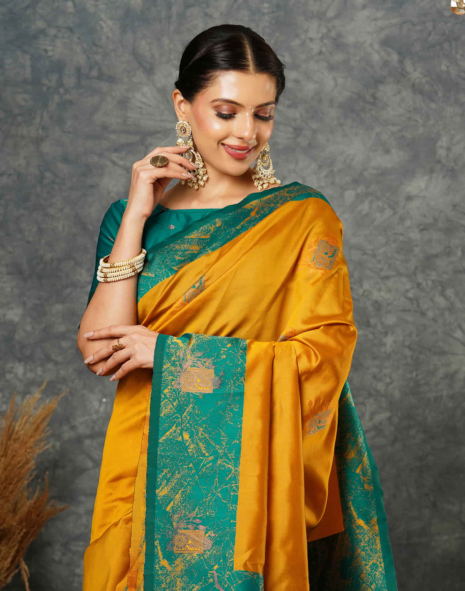 Mustard Yellow Silk Woven Banarasi Saree