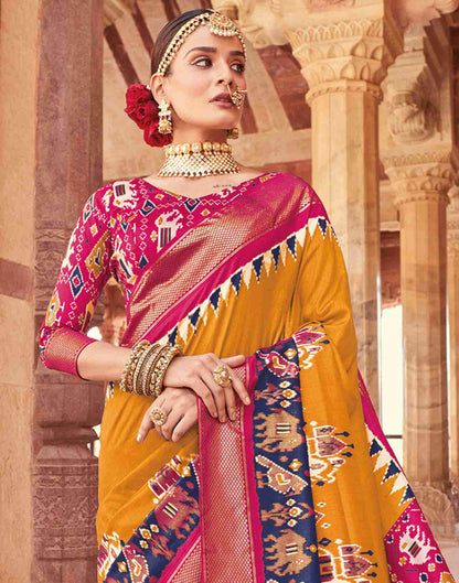 Turmeric Yellow Silk Printed Patola Saree