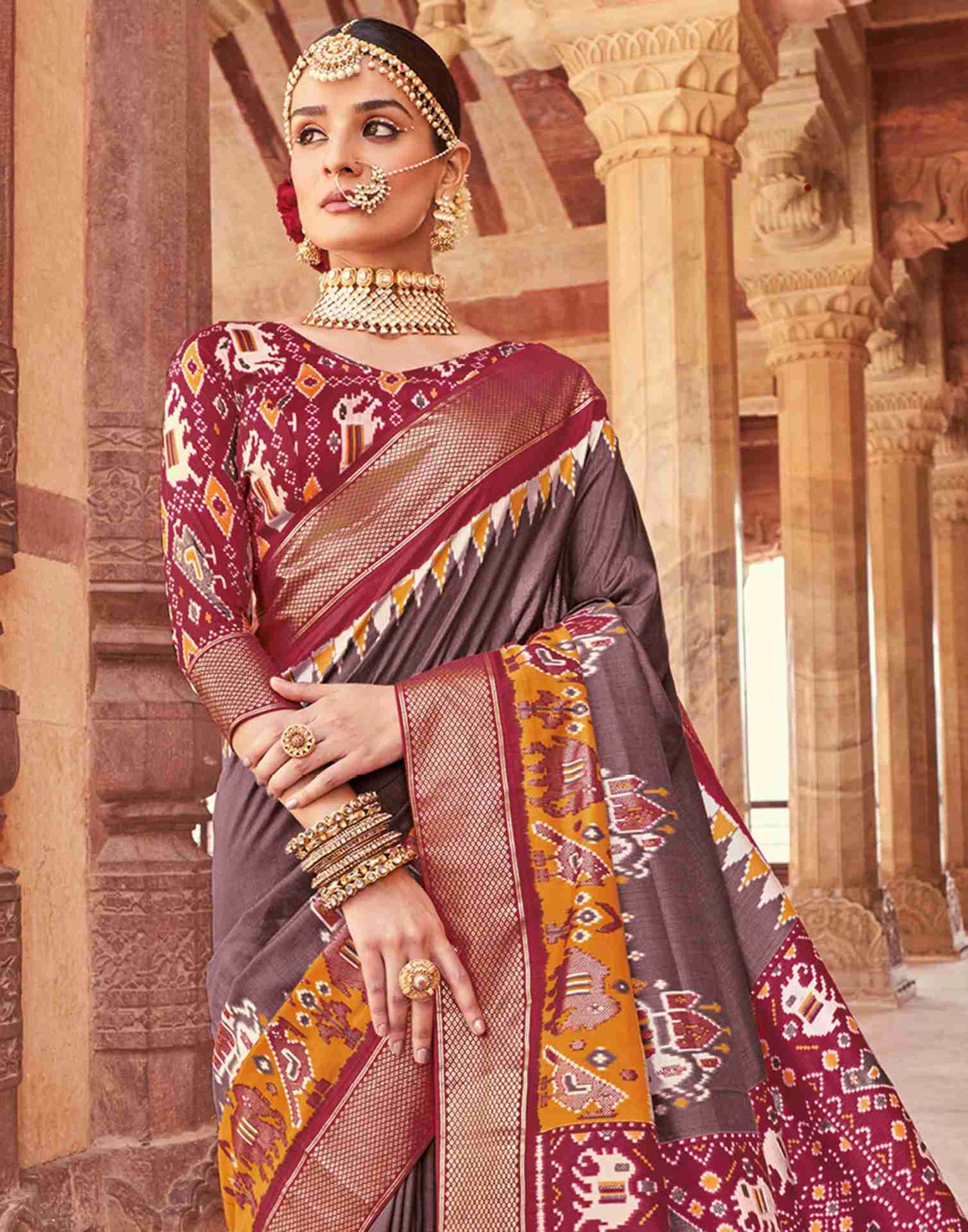 Mauve Silk Printed Patola Saree