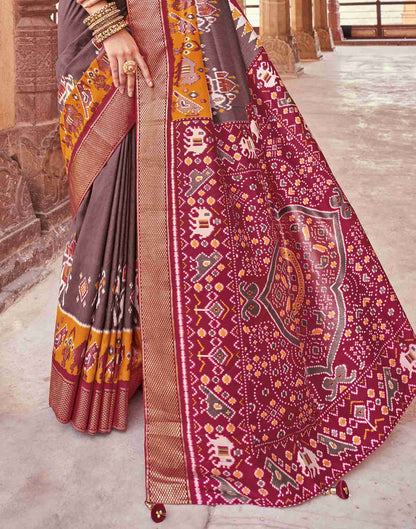 Mauve Silk Printed Patola Saree