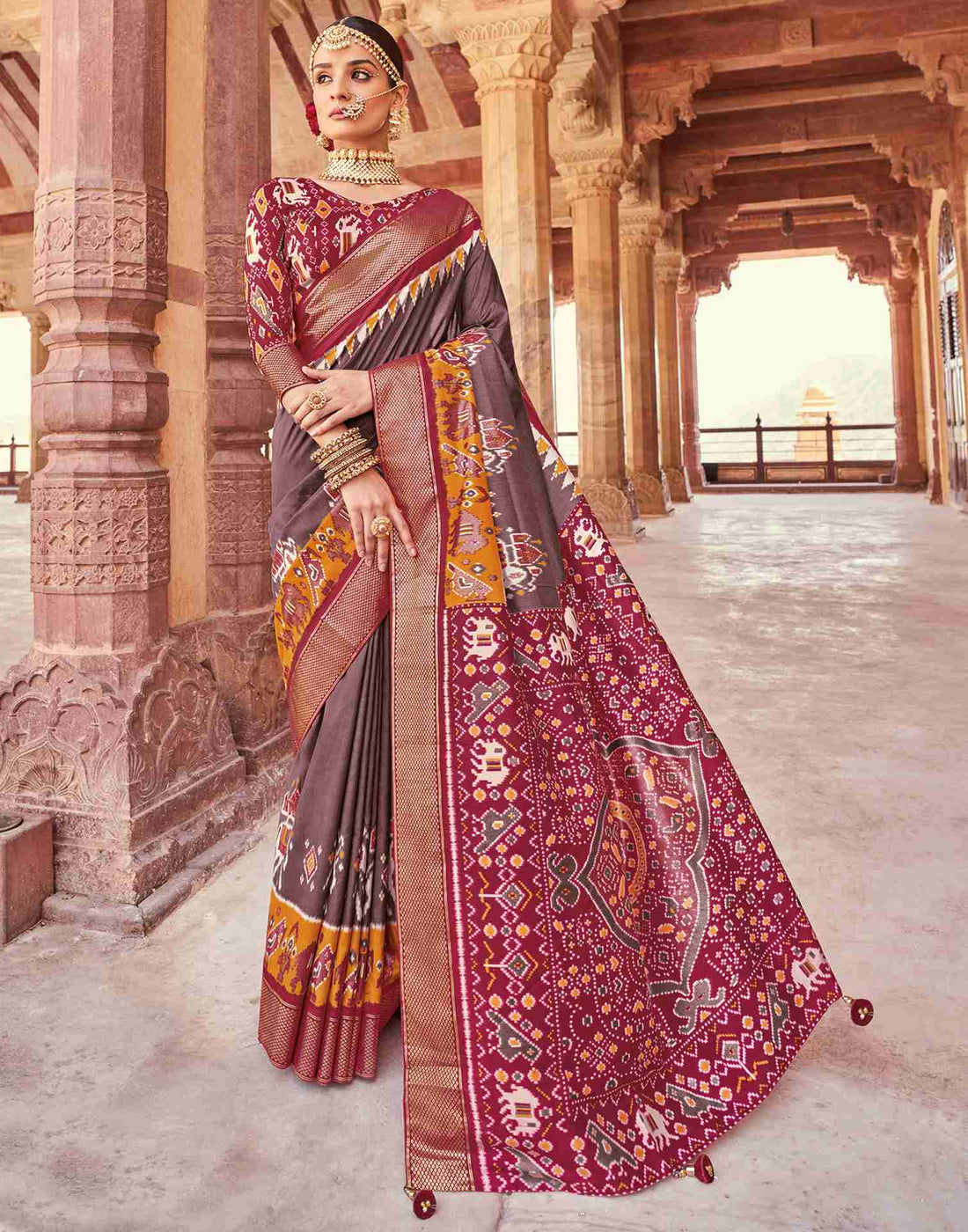 Mauve Silk Printed Patola Saree