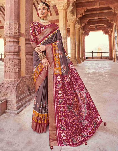 Mauve Silk Printed Patola Saree