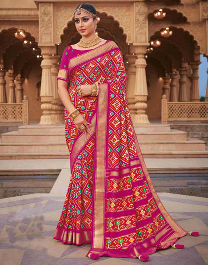 Rani Pink Silk Printed Saree