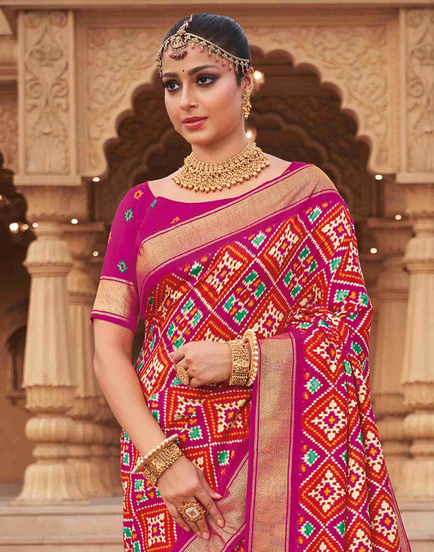 Rani Pink Silk Printed Saree