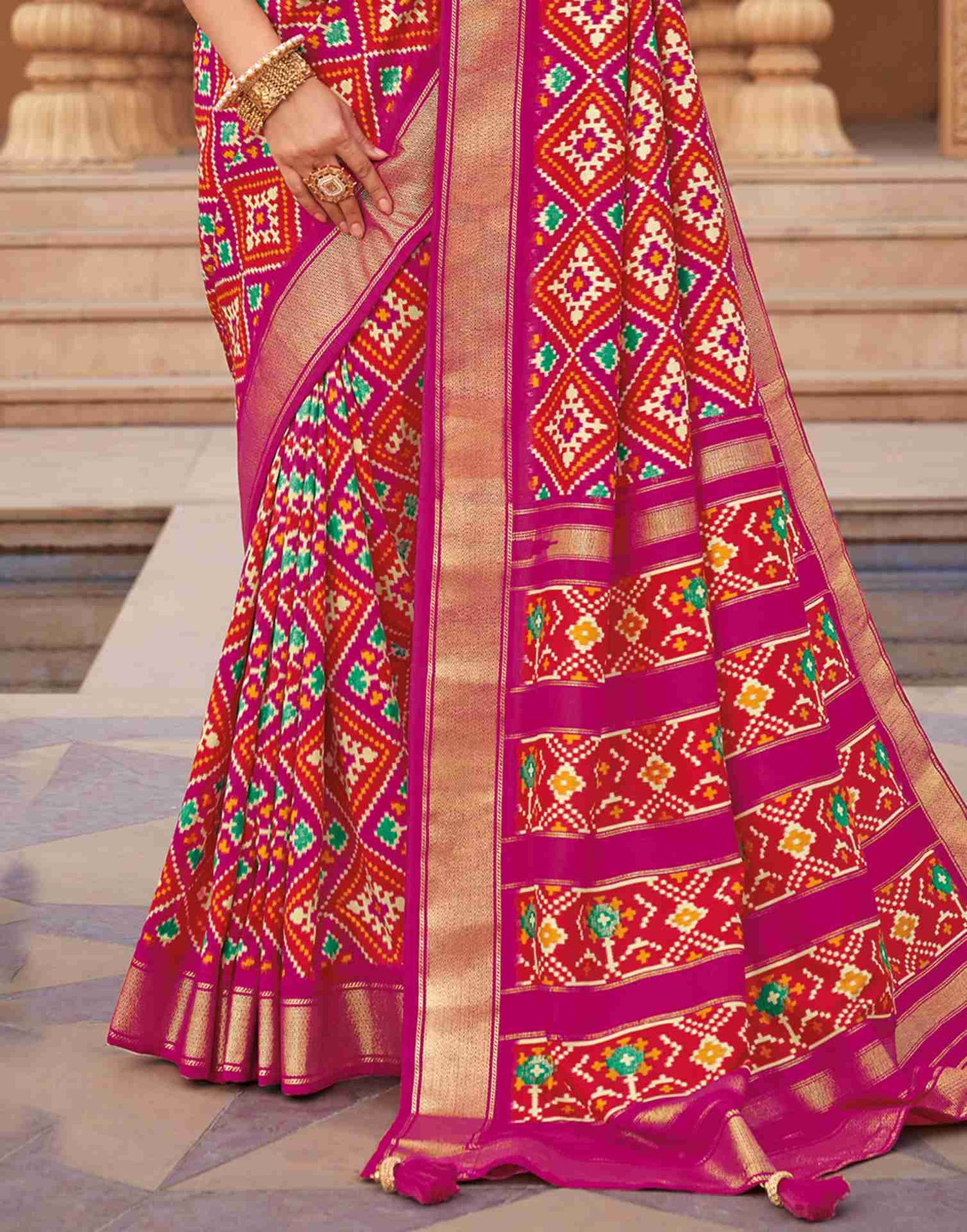 Rani Pink Silk Printed Saree