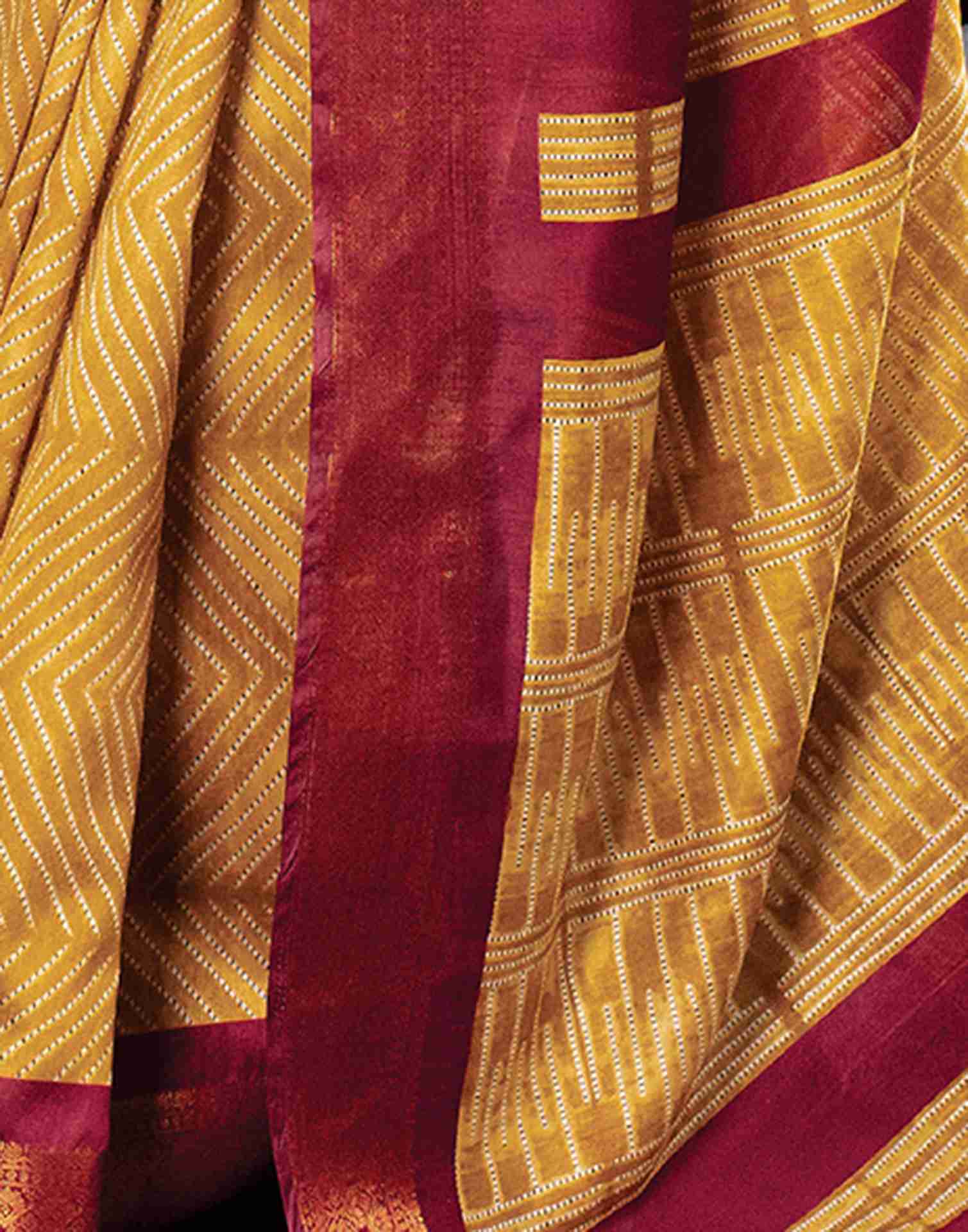 Mustard Yellow Cotton Woven Printed Saree