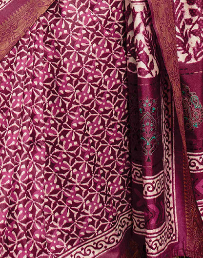 Wine Cotton Woven Printed Saree