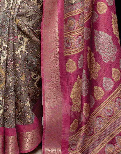 Grey Cotton Woven Printed Saree