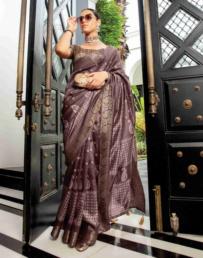 Brown Cotton Woven Printed Saree