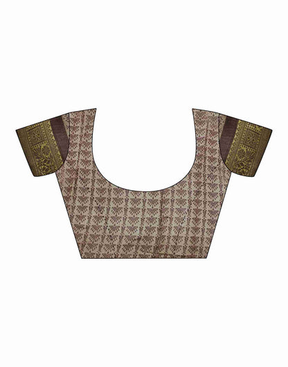 Brown Cotton Woven Printed Saree