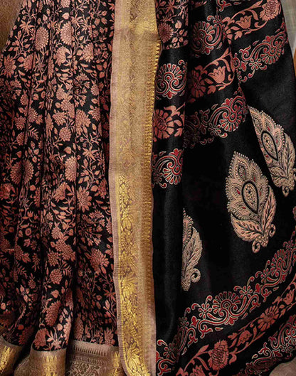 Black Cotton Woven Printed Saree