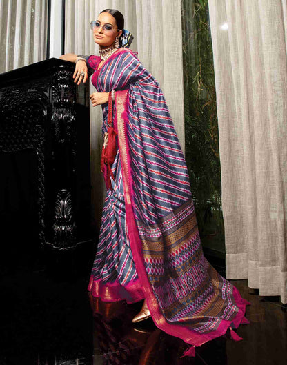 Steel Grey Cotton Woven Printed Saree