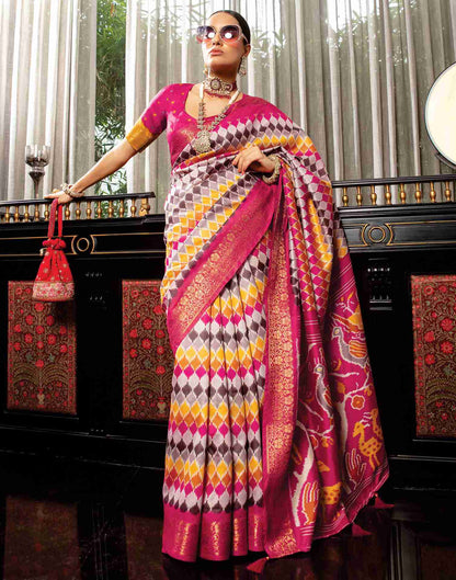 Rani Pink Cotton Geometric Printed Saree