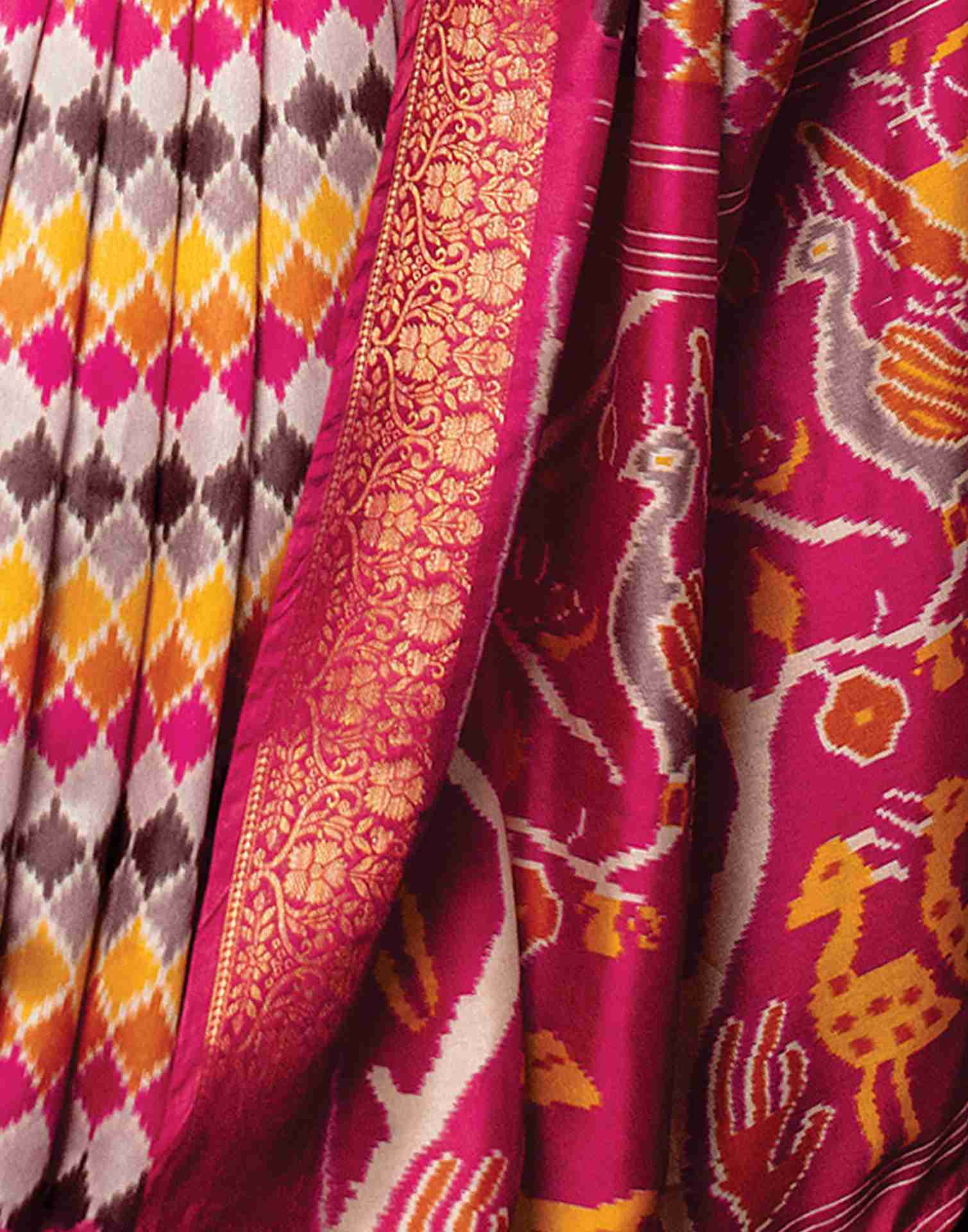 Rani Pink Cotton Geometric Printed Saree