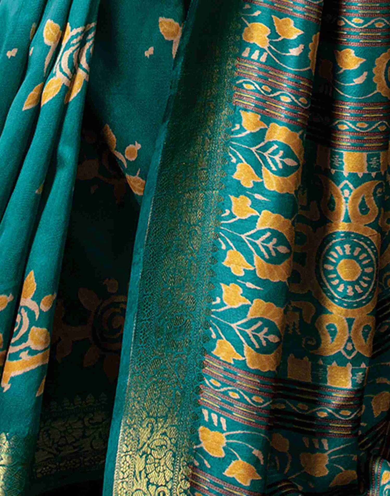 Teal Blue Cotton Woven Printed Saree