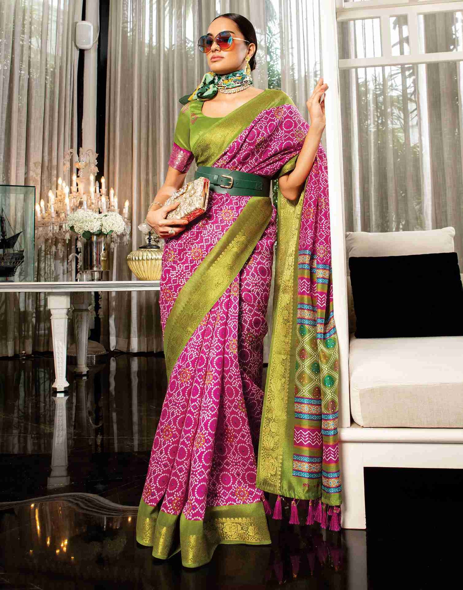 Rani Pink Cotton Printed Saree