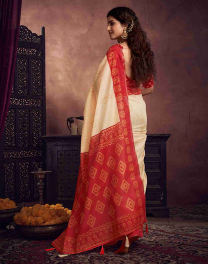 Cream Cotton Printed Saree