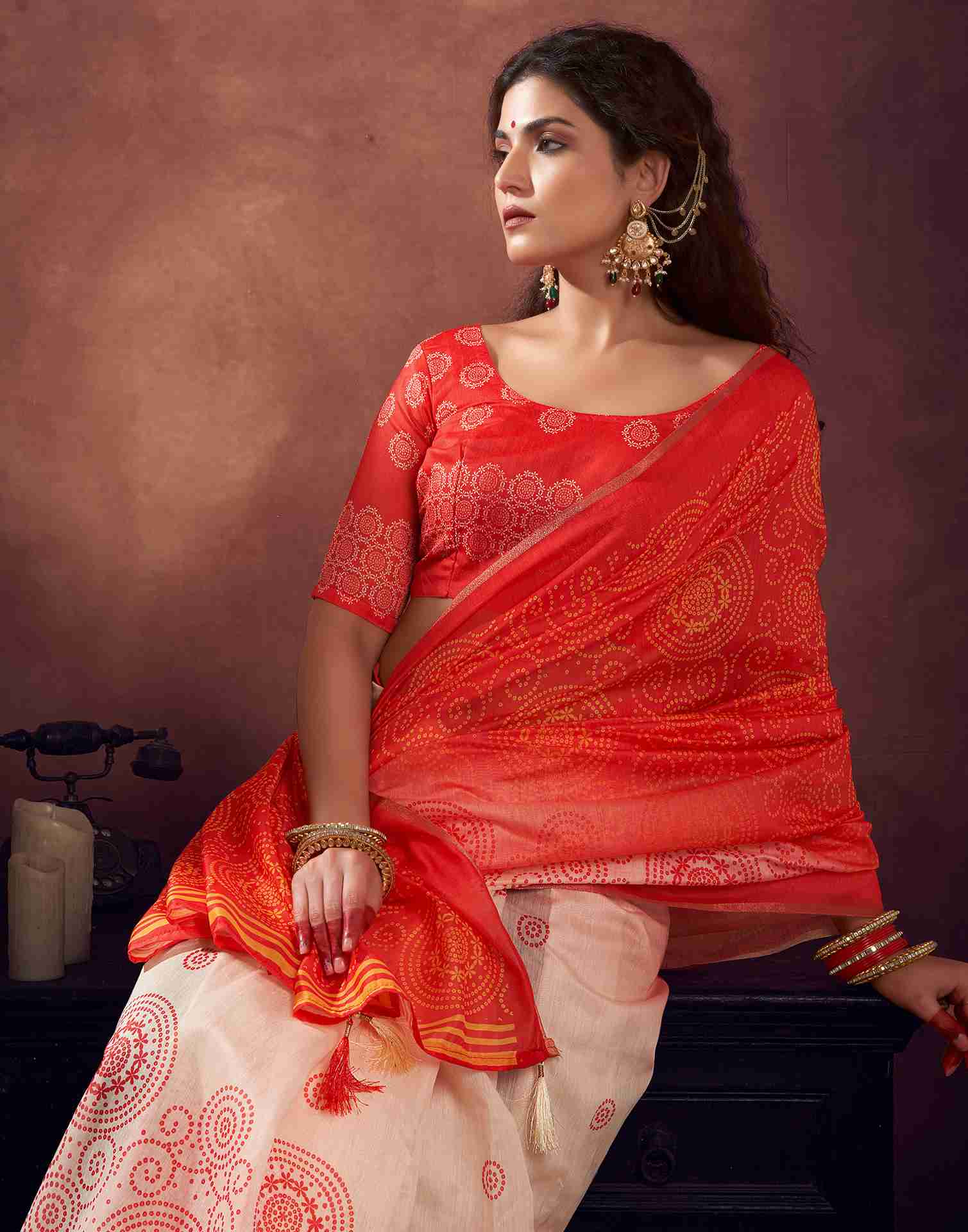 Red Cotton Printed Saree