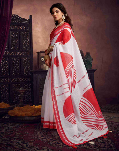 White Cotton Printed Saree