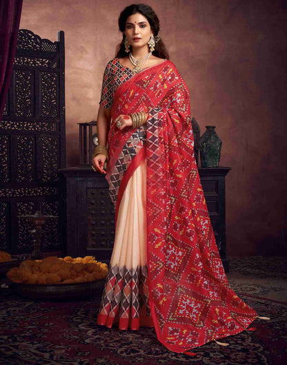 Red Cotton Printed Saree