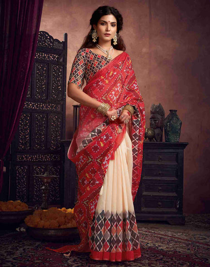 Red Cotton Printed Saree